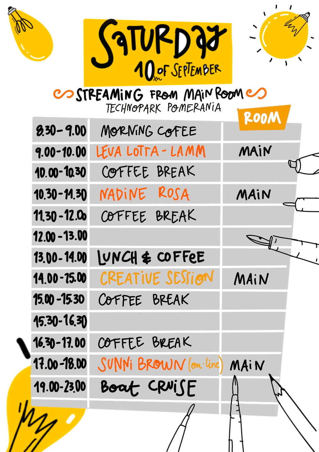 Saturday&#39;s sketchnote Camp Agenda